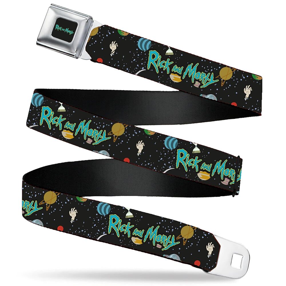 7846 Rick and Morty Belt, Seatbelt Buckle Belt, Rick and Morty Title Logo